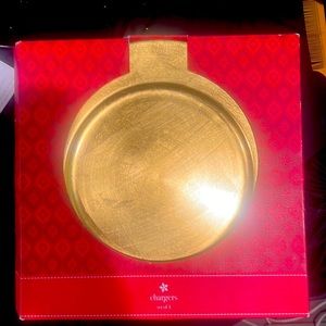 Set 4 Plastic Gold Charger Plate 13" Basket Weave Chevron NIB Holida